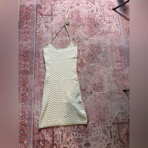 LA Hearts Green & White Chevron Halter Mini Dress Bodycon Size S